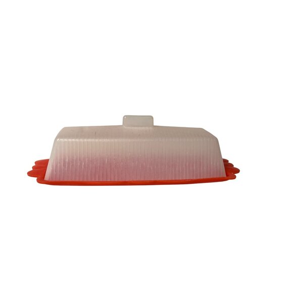 Butter Dish Used Plastic Red Clear Lightweight - Picture 3 of 8